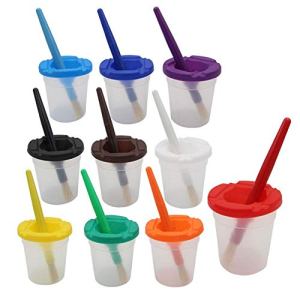 10 PCS Spill Proof Paint Cups and 10 PCS Paint Brushes Art Paint Sets Drawing Tools for Kids and