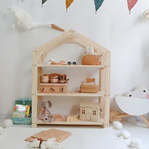 ksamwjf Wooden House-shaped Bookcase For Girls,Kids Dollhouse Sturdy Bookshelf,3-tier Children’s