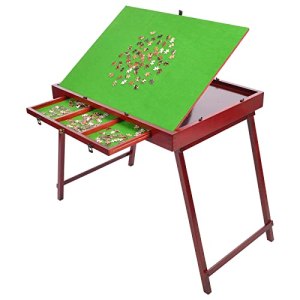 Kcelarec Upgrade Wooden Jigsaw Puzzle Table with Drawers and Legs for Adults, 29″ x 21″ Tiling Green
