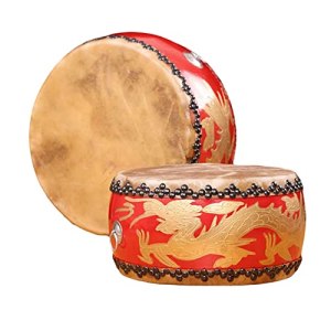 KAFELE Traditional Chinese Scalper Leather Drum Painted Dragon Red Flat Drum Contains Drumsticks A