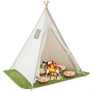 Kigley 27 Pcs Pretend Camping Play Set Includes Kid Teepee Beige Indoor Play Tent Felt Campfire Toys