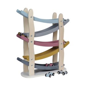 Kindsgut Luca Wooden Marble Run Motor Skills Toy with 4 Cars, Subtle Colours and Environmentally
