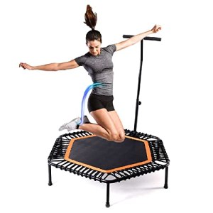 Kids Foldable Trampoline, Support 200kg with Adjustable T-Handle, Suction Cup Footrest, Mini Fitness