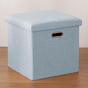 Footstool, Folding Storage Seat Linen Footstool Toy Storage Box Bedroom Toy Chest Shoe Bench Space