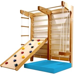Moon Kids Swedish Wall with Climbing Ramp, Swing & Rope Indoor Outdoor Playset for Kids Ages 4-5 –