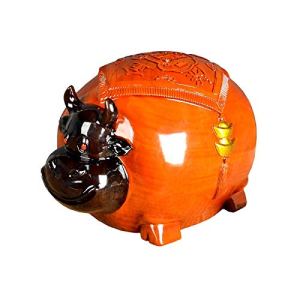 LUCBEI Money Box Cute piggy bank wooden zodiac ox piggy bank ox year mascot living room decoration