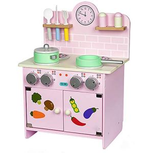 JW-YZWJ Children’s Wooden Kitchen Toys, Boys And Girls Simulation Trumpet Pink Kitchen Stove Wooden