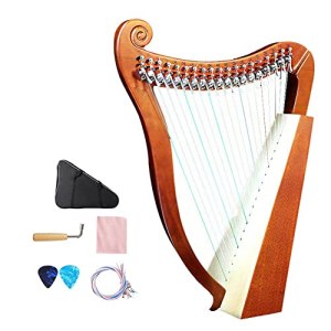 Lyre Harp, 19 String Lyre Harp, Solid Wood Veneer Lyre Stringed Instrument with Half Key Lyre