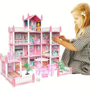 LANGWEI Doll House for Girls, DIY Assembly Villa House 3D Dream Gift Princess Dollhouse Playset with