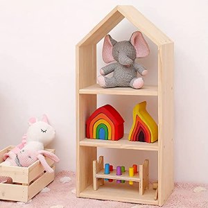 ksamwjf Kids Dollhouse Wooden Bookcase,Children’s Sturdy Bookshelf House Shaped,3-tier Toys
