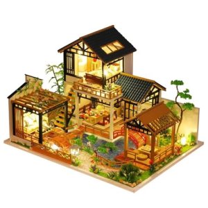 LANGWEI Big Dollhouse, Diy Miniatures Doll House Home Bedroom Decoration with LED Light, Kids