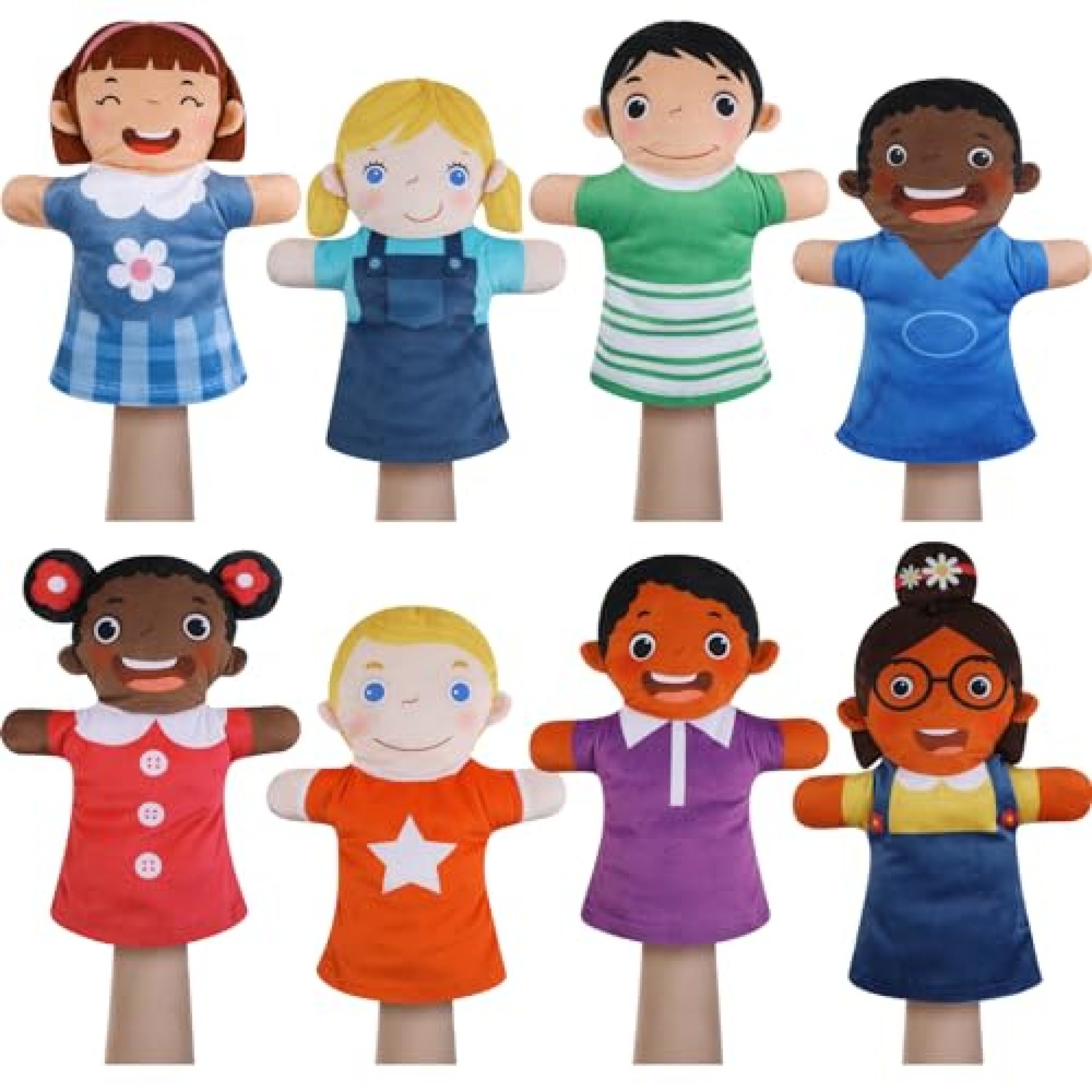 Poen 8 Pcs Hand Puppets Set for Kids Multicultural Hand Puppets Bulk Soft Plush for Toddlers Poen 8 Pcs Hand Puppets Set for Kids Multicultural Hand Puppets Bulk Soft Plush for Toddlers