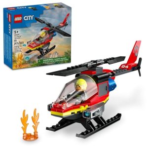 LEGO City Fire Rescue Helicopter Toy, Building Set with Firefighter Minifigure Pilot Toy, Fun Gift