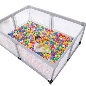 Protection Playpen Grey Baby Play Pen With Anti-Skid Pads & 100 Balls | Infants Toddlers Play Yard