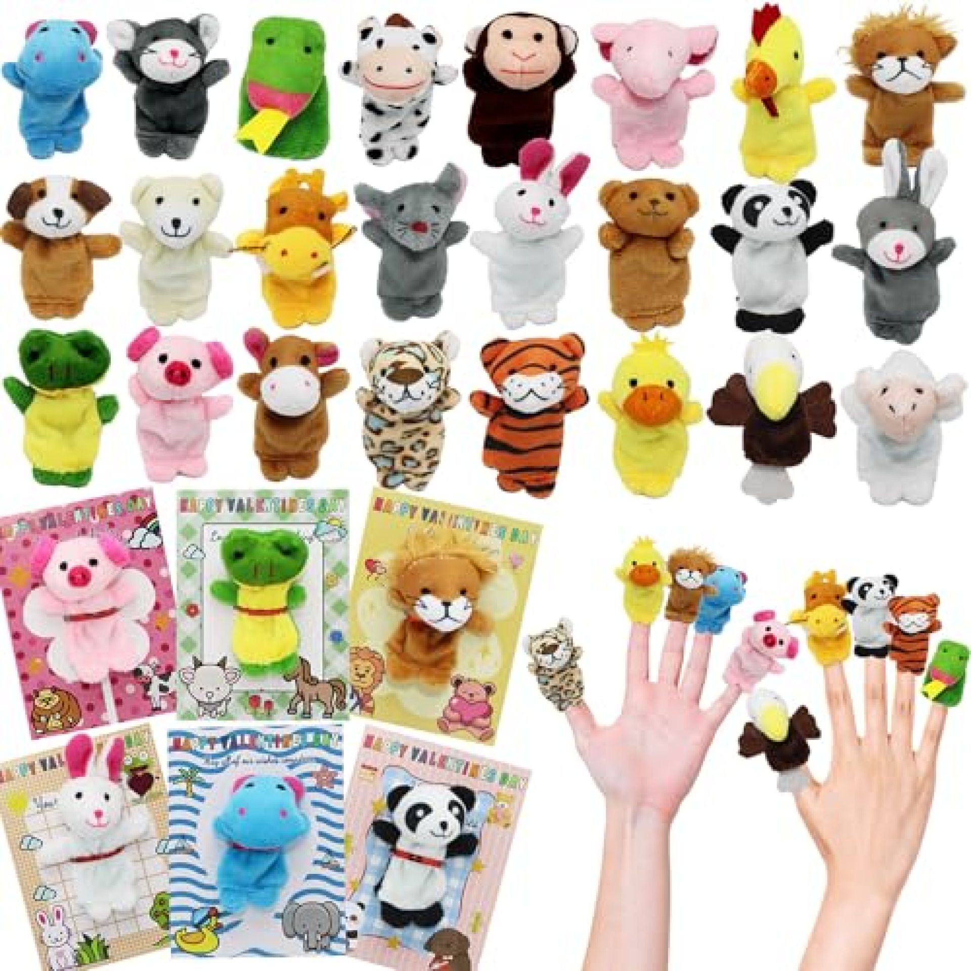Valentines Day Gifts for Kids, 24 Pack Valentines Cards with Finger Puppets Plush Animal Toys for Valentines Day Gifts for Kids, 24 Pack Valentines Cards with Finger Puppets Plush Animal Toys for