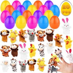 LUKBERA 20Packs Colorful Easter Eggs Filled with Mini Animals Finger Puppets Set, Assorted Animals