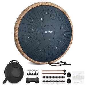 LEKATO 15 Notes 14 Inch C-Key Handpan Tongue Drum, Steel Drum Percussion Instrument for Healing