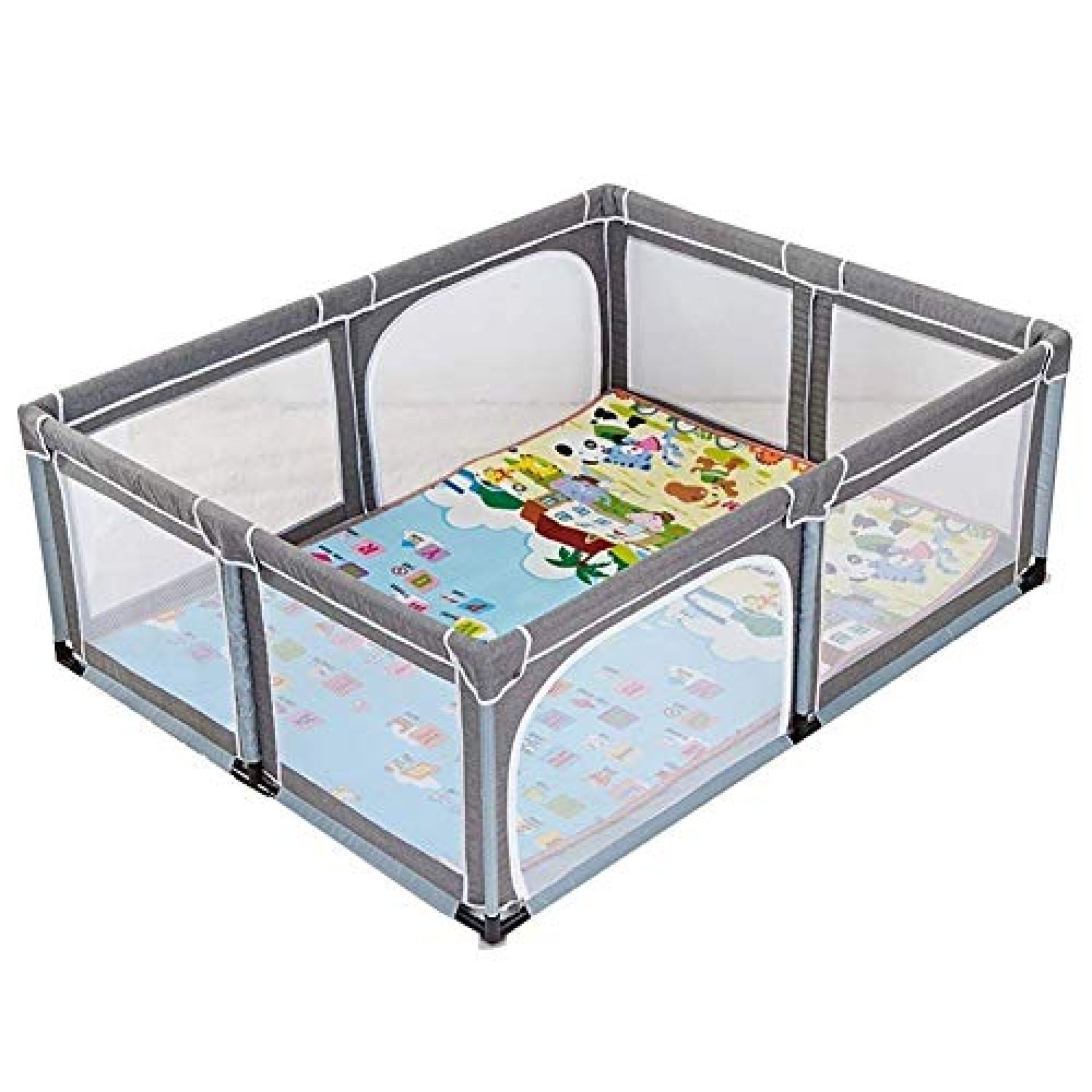 Erik Xian Protection Playpen Large Grey Baby Fence with Anti-Skid Mat Portable Kids Safety Play Erik Xian Protection Playpen Large Grey Baby Fence with Anti-Skid Mat Portable Kids Safety Play