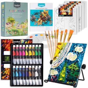 koseibal Acrylic Paint Set for Kids, Art Painting Supplies Kit with 18 Paints, 5 Canvas Panels, 8