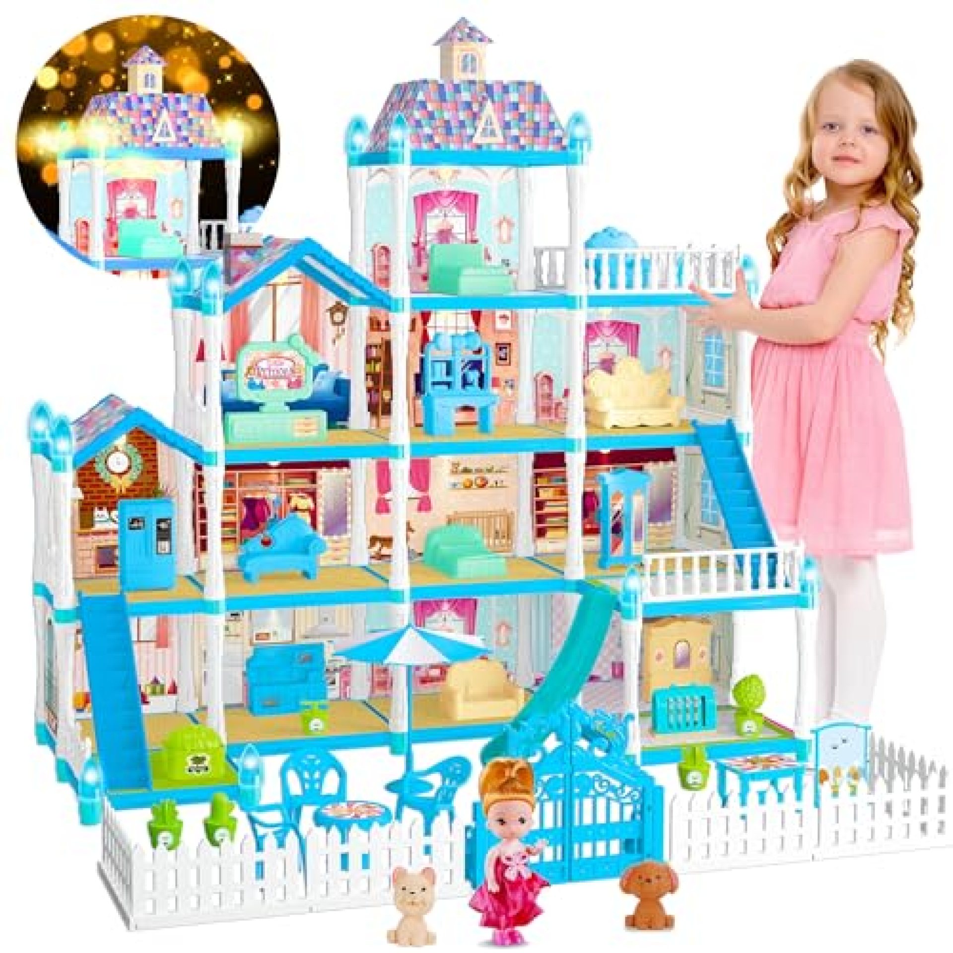 OCTERIC Dollhouse Dream House for Girls Including 11 Rooms 1 Doll 2 Puppies Furniture Accessories OCTERIC Dollhouse Dream House for Girls Including 11 Rooms 1 Doll 2 Puppies Furniture Accessories