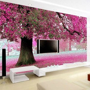mural 3d wallpaper Pink & Flowering Trees W385 X H268 CM Wall Decor Home Craft Wall Decal Wall