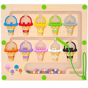 MTYOKILN Magnetic Color & Number Maze – Montessori Wooden Color Matching Learning Counting Puzzle