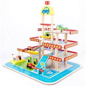 JW-YZWJ Children’s Wooden Car Toy, Early Education Puzzle Lifting Multi-Level Parking Lot Set of