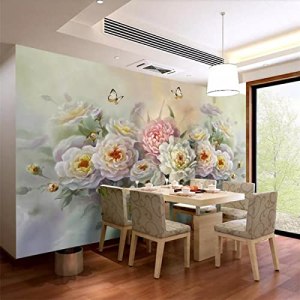 3D Wall Mural Wallpaper Flowers & Butterflies W300 X H210 CM Wall Mural Large Wallpaper Non-Woven