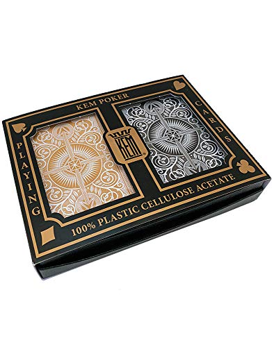 KEM Arrow Poker Size Playing Cards: 2 deck set Black and Gold, Wide Jumbo Index KEM Arrow Poker Size Playing Cards: 2 deck set Black and Gold, Wide Jumbo Index