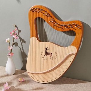 Lyre Harp, Mahogany Stringed Instrument With EVA Carrying Bag, Tuning Keys, Spare Strings, English
