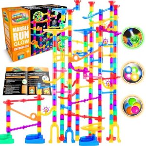 Marble Genius 300 pcs Glow Marble Run Track Race Extreme Set for Kids Age 4+, Glow in The Dark, STEM