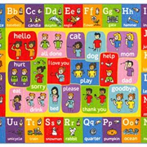 KC Cubs Playtime Collection ABC Alphabet ASL Sign Language Educational Learning Area Rug Carpet for