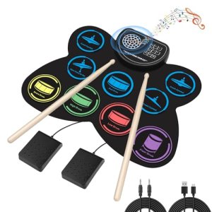 Marrilley Electronic Drum Set, 9 Drum Practice Pad with Headphone Jack, Roll-up Drum Pad Machine