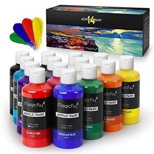 Magicfly Bulk Acrylic Paint Set, 14 Rich Pigments Colors (240 ml/8.12 fl oz.), Non-Fading, Non-Toxic