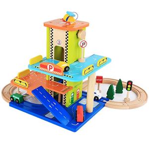 JW-YZWJ Wooden Simulation Rail Car Three-Layer Three-Dimensional Track Parking Lot Small Train Set