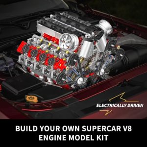Mould King 10130 Technik F488 Super Sports Car V8 Engine Building Blocks, 2718 Pieces Engine