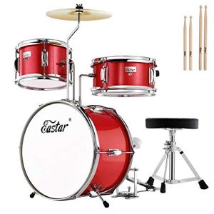 Kids Drum Kit Eastar, 3-Piece 14” Drum Set with Adjustable Throne, Cymbal, Pedal & Two Pairs of