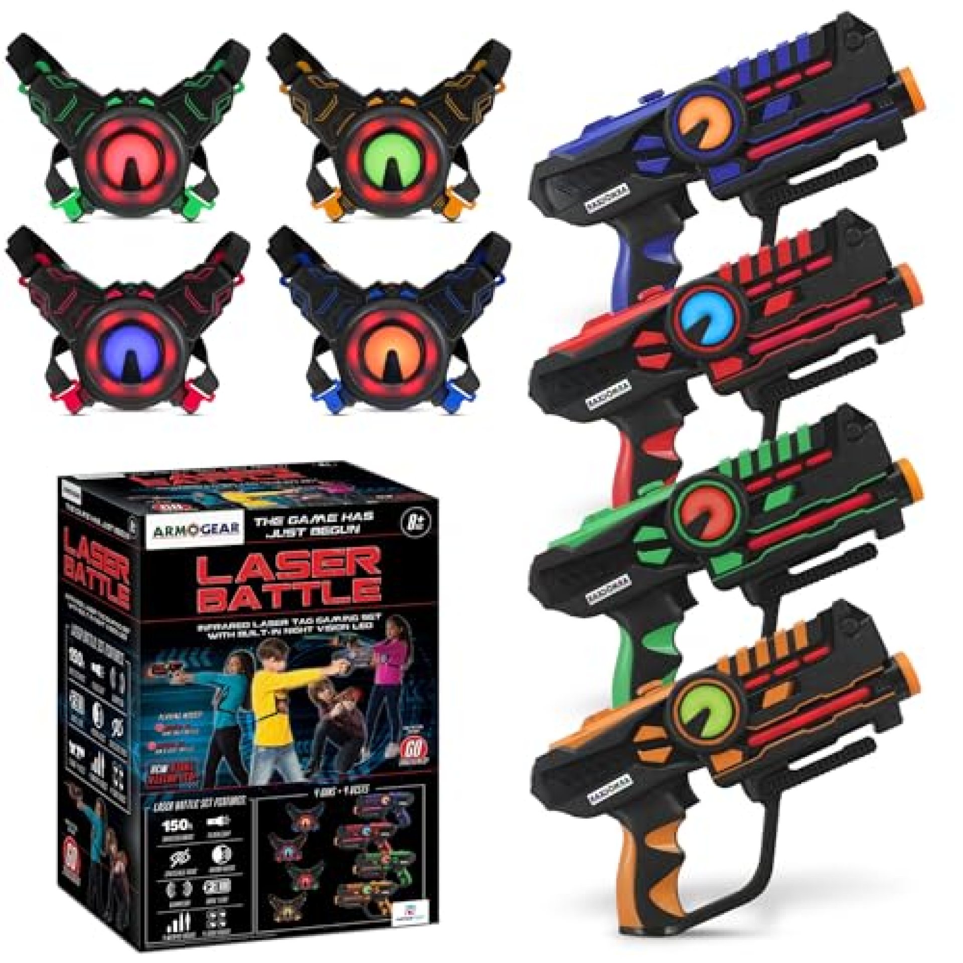 ArmoGear Infrared Laser Tag Blasters and Vests – Laser Battle Mega Pack Set of 4 – Infrared 0.9mW ArmoGear Infrared Laser Tag Blasters and Vests – Laser Battle Mega Pack Set of 4 – Infrared 0.9mW