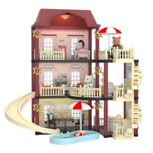 LANGWEI Dollhouse Toy, DIY 3D Princess Castle Luxury Villa with Pool Slide, Mini House Building Kit
