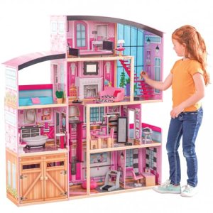 KidKraft 65949 Shimmer Mansion wooden dollhouse with 4 levels of play and 30 accessories included