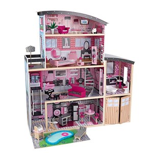 KidKraft Sparkle Mansion Wooden Dolls House with Furniture and Accessories Included, 3 Storey Play