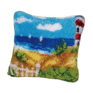 Latch Hook Complete Cushion Cover Kit DIY Needlework Crocheting Cushion Embroidery Seaside Latch