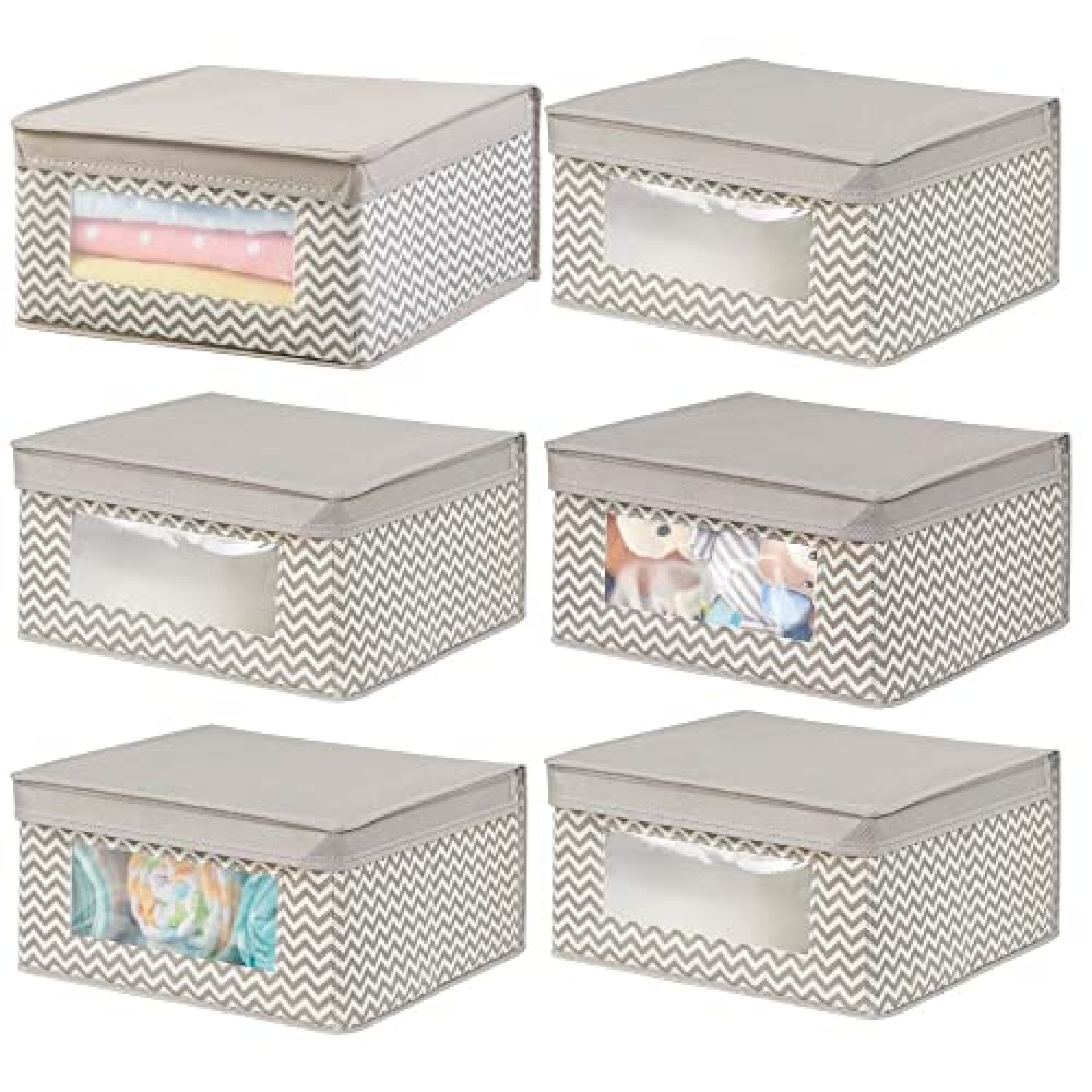 mDesign Soft Stackable Fabric Closet Storage Organizer Holder Box – Clear Window, Attached Hinged mDesign Soft Stackable Fabric Closet Storage Organizer Holder Box – Clear Window, Attached Hinged