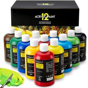 Magicfly Acrylic Paint 12 Colours/473ml, Large Bottles Acrylic Paint Rich Pigment Colours for