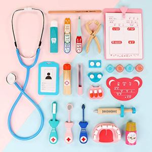 JW-MZPT Wooden Children’s Medical Tools, Doctor Stethoscope Play House Simulation Doctor Toy Set