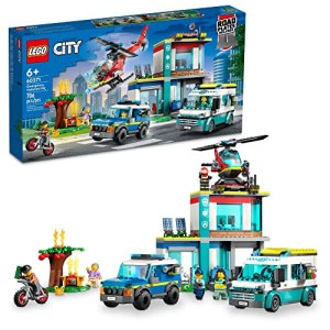 LEGO City Emergency Vehicles HQ 60371, Fire Rescue Helicopter Toy Set, Ambulance, Motorbike and
