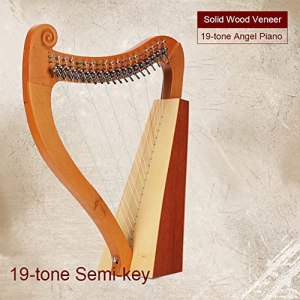 Lyre Harp, 19 Strings Half Key Wooden Mahogany Harp Nylon Strings for Adult Kids Beginner with