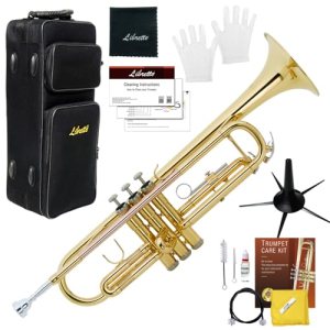 Libretto Gold Lacquer Bb Trumpet Set, Rose Brass Leadpipe, Standard for Beginner & Intermediate