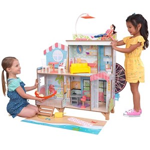 KidKraft Ferris Wheel Beach Wooden Dolls House with Furniture and Accessories Included, 3 Storey