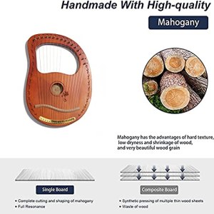 Lyre Harp, 16 Metal Strings, Mahogany Lye Harp with Durable Gig Bag and Tuning Wrench, Musical